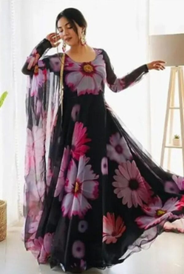 Digital Prtint Designer Gown With Duptta for Women & Girls - Image 3