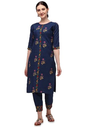 Stylish Embroidered A-Line Kurti Set with Dupatta for Women