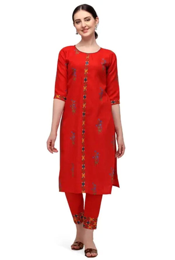 Stylish Embroidered A-Line Kurti Set with Dupatta for Women - Image 2