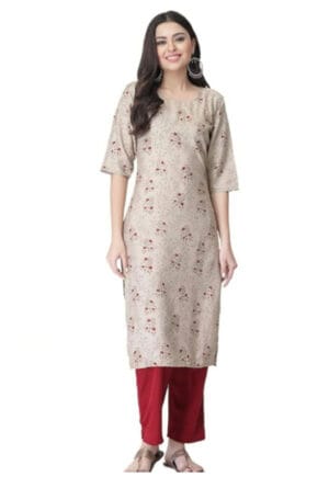A-Line Printed Kurti with Pant for Women's & Girls Crepe