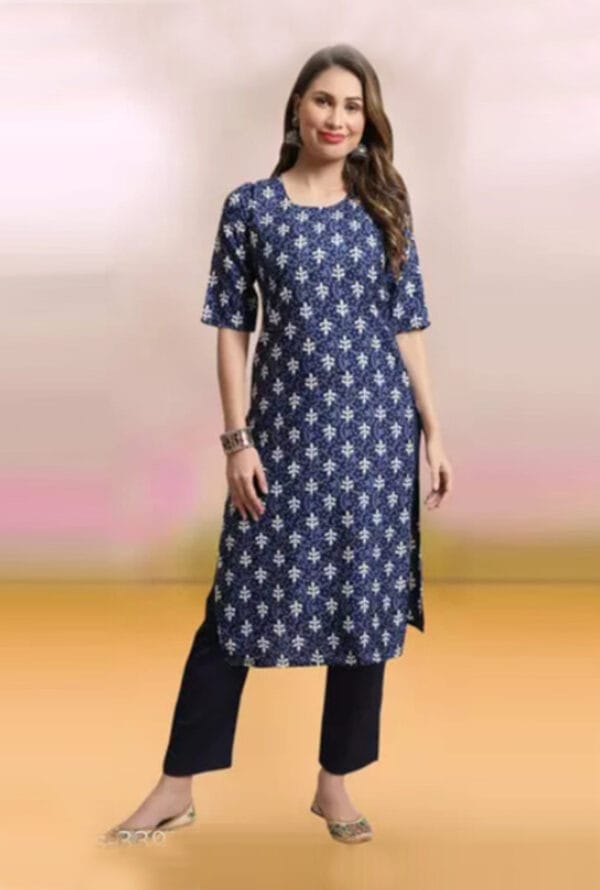 A-Line Printed Kurti with Pant for Women's & Girls Crepe - Image 4