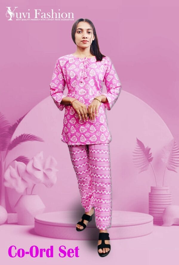 Cotton Fabric Printed Pink Co-Ord Set for Women & Girls