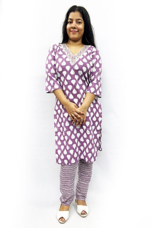 Casual V-Neck Embroidery Kurti Pant for Women's & Girls - Image 3