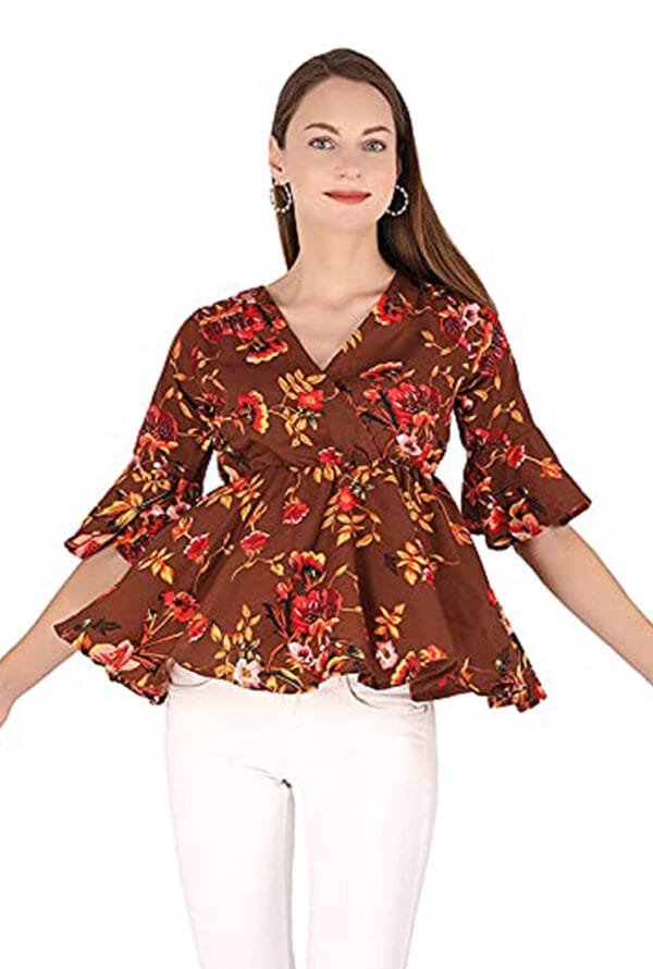Printed Bell Sleeve Wrap & Swing Top for Women's & Girls - Image 9