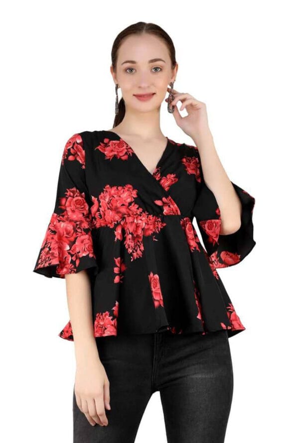 Printed Bell Sleeve Wrap & Swing Top for Women's & Girls - Image 8
