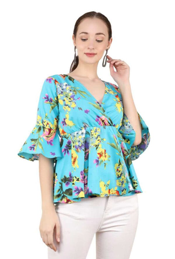 Printed Bell Sleeve Wrap & Swing Top for Women's & Girls - Image 7