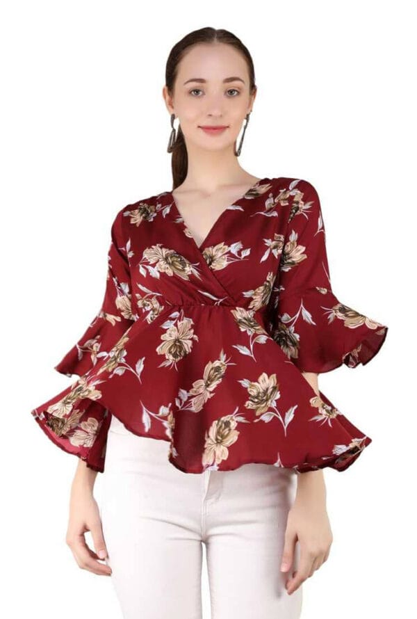 Printed Bell Sleeve Wrap & Swing Top for Women's & Girls - Image 6
