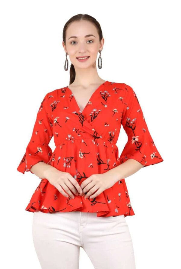 Printed Bell Sleeve Wrap & Swing Top for Women's & Girls - Image 5