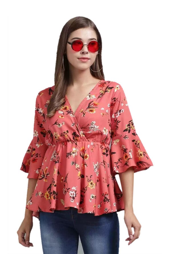 Printed Bell Sleeve Wrap & Swing Top for Women's & Girls - Image 4