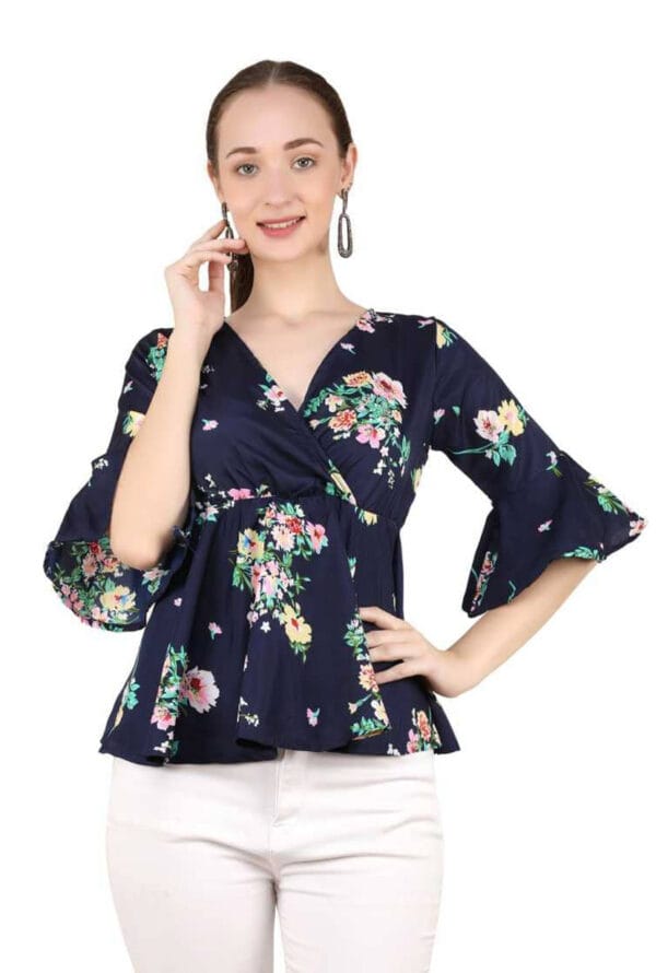 Printed Bell Sleeve Wrap & Swing Top for Women's & Girls - Image 3