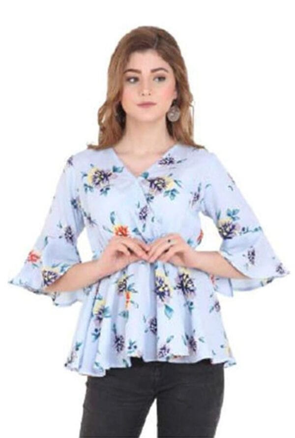 Printed Bell Sleeve Wrap & Swing Top for Women's & Girls - Image 2