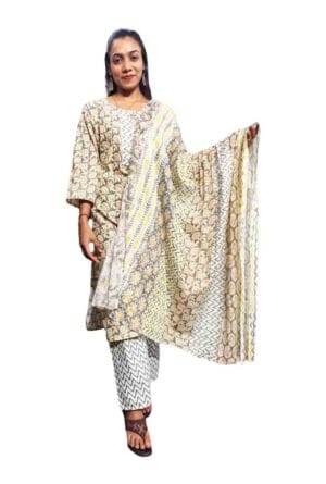 Digital Printed Kurti Pant Dupatta for Women's & Girls Cotton
