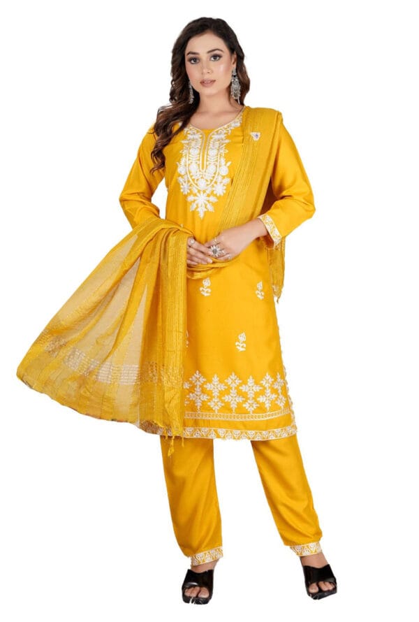 Lucknowi Kurti Pant Dupatta for Women with Embroidery Work - Image 4