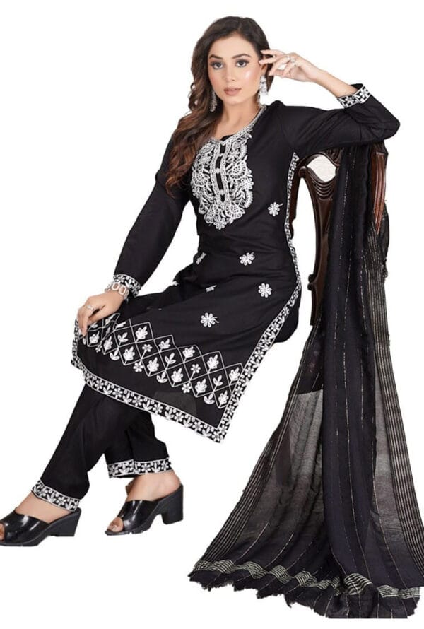 Lucknowi Kurti Pant Dupatta for Women with Embroidery Work - Image 3