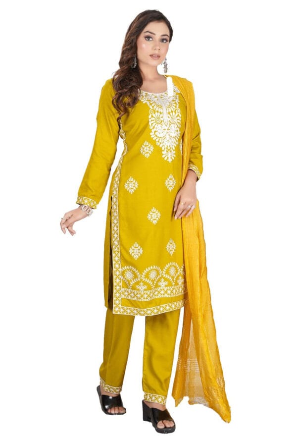 Lucknowi Kurti Pant Dupatta for Women with Embroidery Work - Image 2