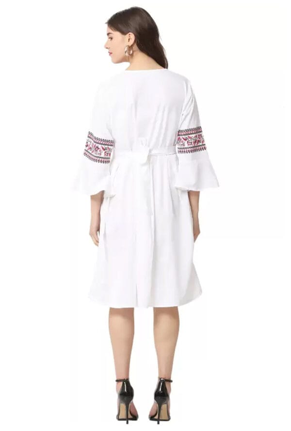 Fit and Flare White Below Knee Middy Dress for Women/Girls - Image 3
