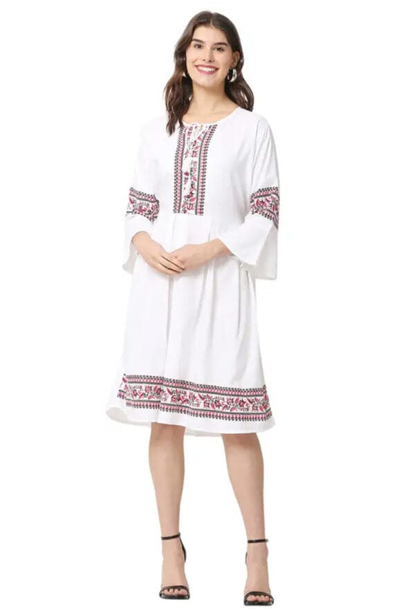 Fit and Flare White Below Knee Middy Dress for Women/Girls - Image 4