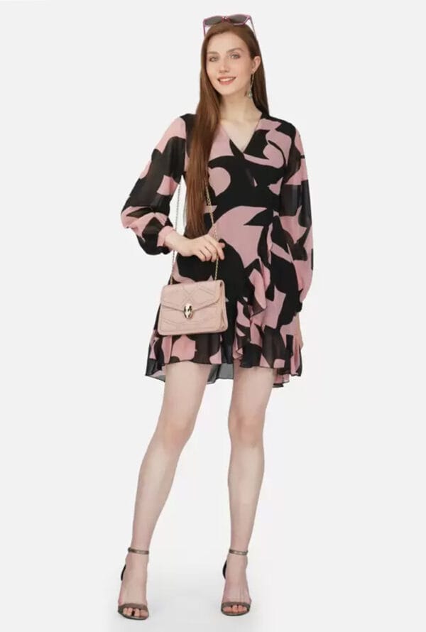 Girls Layered Black, Pink Above Knee/Mid Thigh Length Dress - Image 3