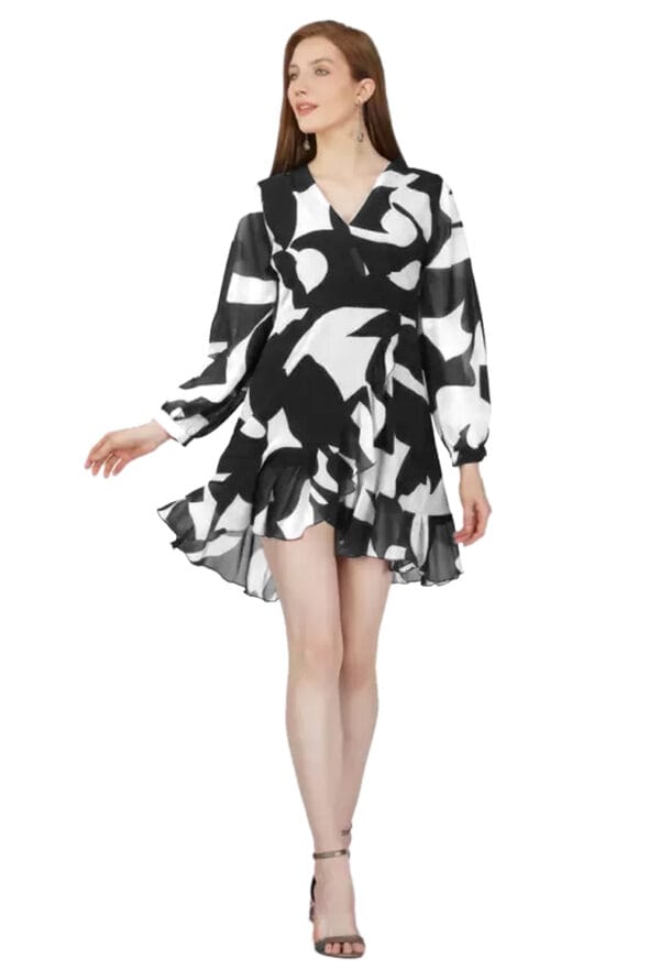 Girls Layered Black, White Above Knee/Mid Thigh Length Dress - Image 2