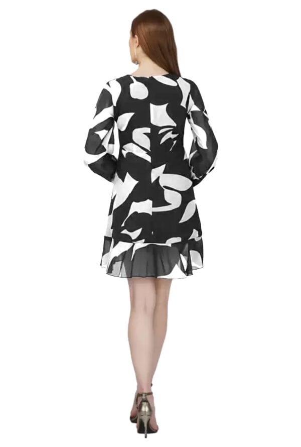 Girls Layered Black, White Above Knee/Mid Thigh Length Dress - Image 3
