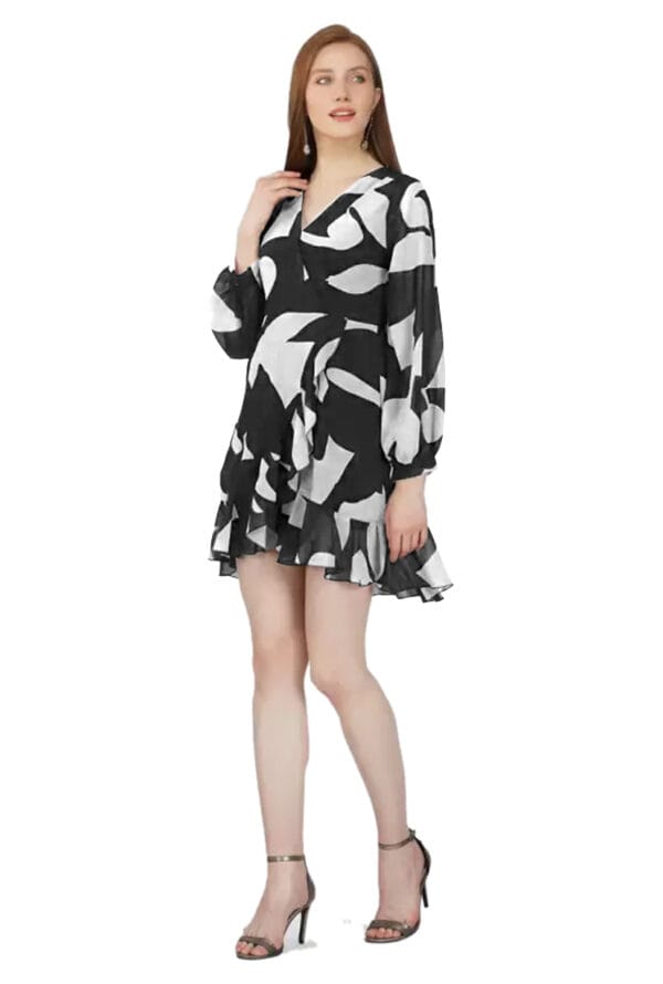 Girls Layered Black, White Above Knee/Mid Thigh Length Dress - Image 5