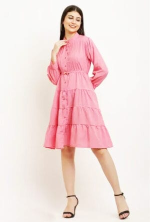 Pink Midi/Calf Length A-line Party Wear Dress for Girls & Women