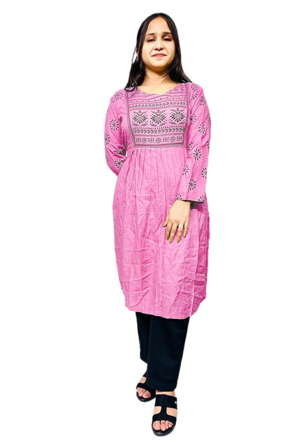 Printed Pure Cotton Ethnic Dress (Green, Pink) for Women/Girl