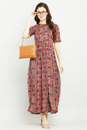 Multicolor Fit and Flare Maxi/Full Length Dress for Girls & Women