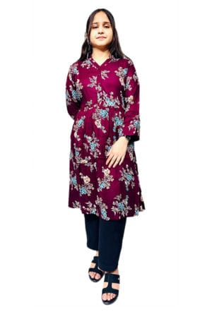 Floral Printed V-Neck Crepe Fit & Flare Midi Dress for Women/Girl