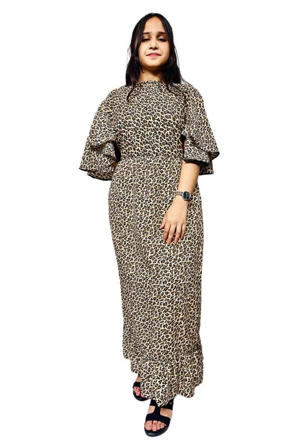 Flair Sleeves Ankle Length Dress for Girls & Women Leopard Print