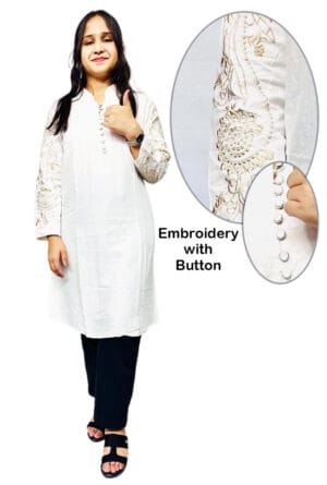 Trendy Women Fashion Kurti In Cotton Fabric With Embroidery Embroidery Work