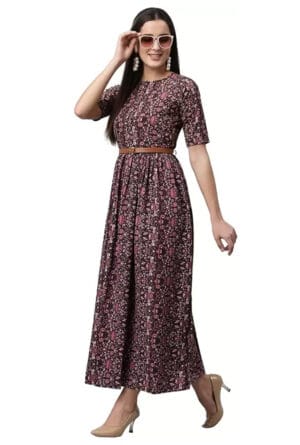 Fit and Flare Wine Color Maxi/Full Length Dress for Girls & Women