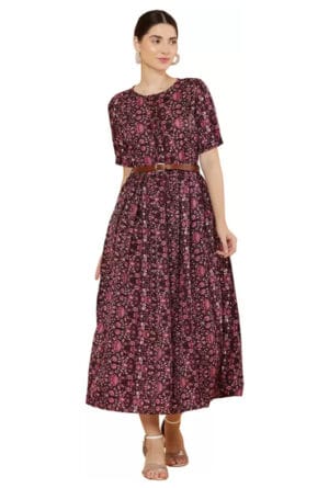 Fit and Flare Pink Color Maxi/Full Length Dress for Girls & Women