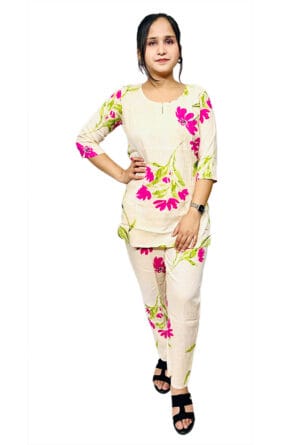 Stylish Rayon Co-Ord Set for Women and Girls Beige Color