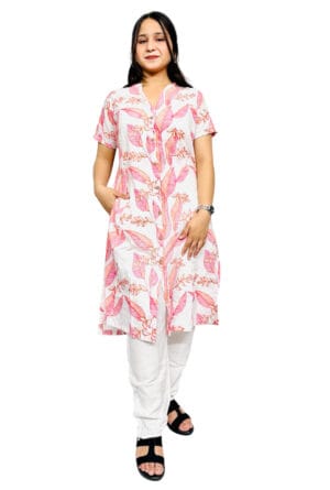 White & Pink Kurti with Pant Party Wear Dress for Women