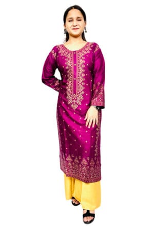 Dark Purple Kurti with Yellow Palazzo Party Wear Dress for Women
