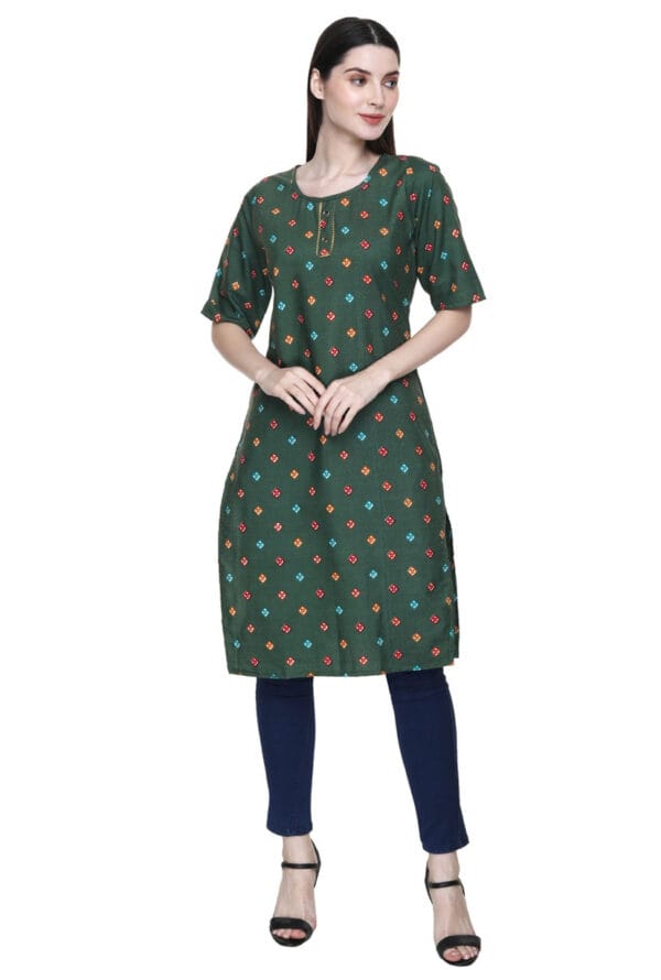 Stylish A-Line Cotton Fabric Printed Kurti for Women / Girls - Image 2