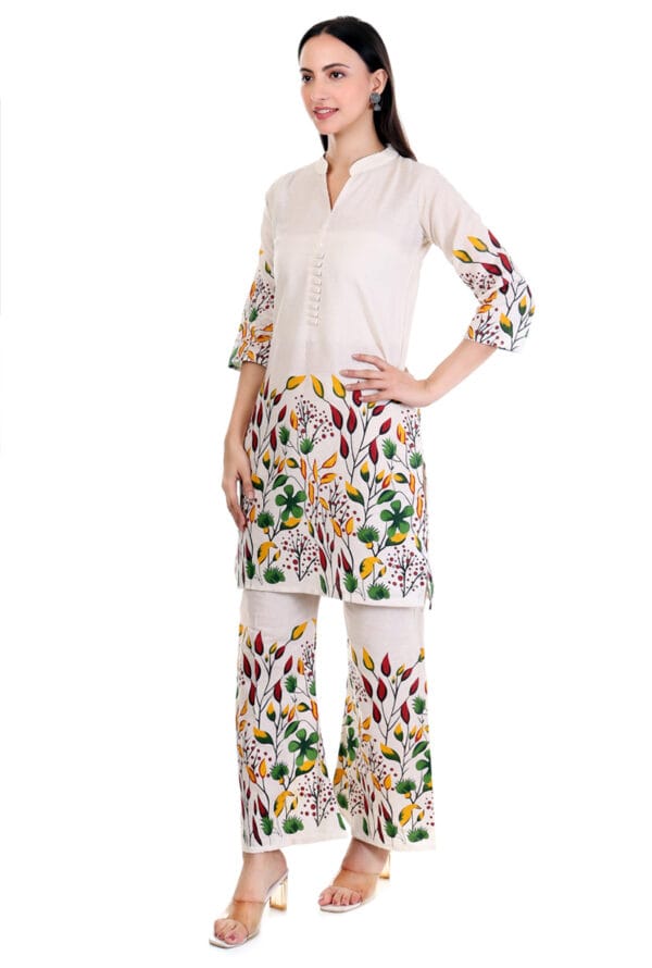 Beige Cotton Foral Digital Printed Co-Ord Set for Women & Girls - Image 2