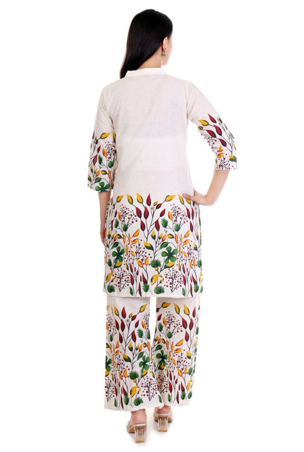 Beige Cotton Foral Digital Printed Co-Ord Set for Women & Girls - Image 3