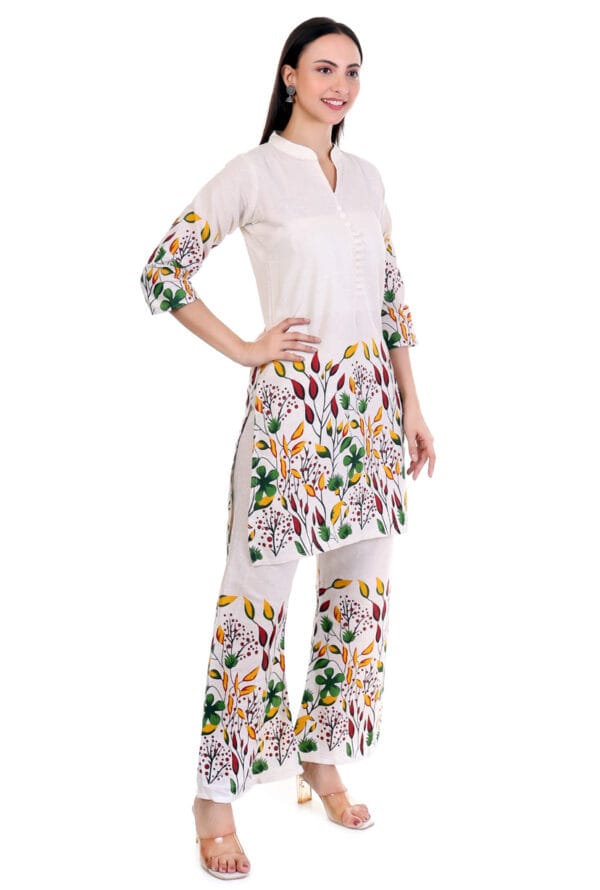 Beige Cotton Foral Digital Printed Co-Ord Set for Women & Girls - Image 4