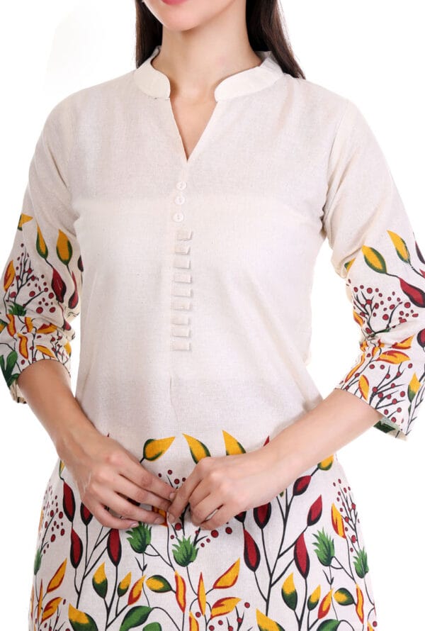 Beige Cotton Foral Digital Printed Co-Ord Set for Women & Girls - Image 5