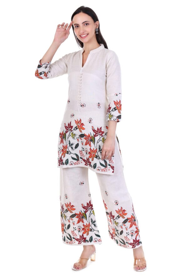 Beige Cotton Foral Digital Printed Co-Ord Set for Women & Girls - Image 2