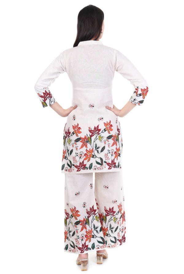 Beige Cotton Foral Digital Printed Co-Ord Set for Women & Girls - Image 4