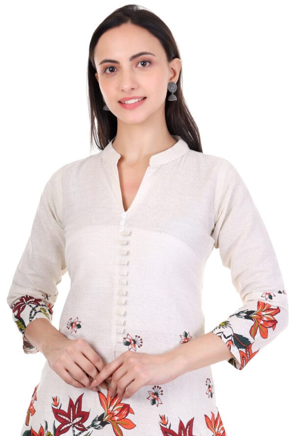 Beige Cotton Foral Digital Printed Co-Ord Set for Women & Girls - Image 6
