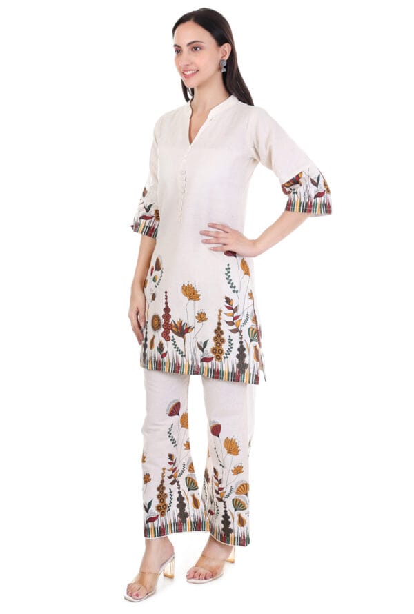 Beige Cotton Foral Digital Printed Co-Ord Set for Women & Girls - Image 2