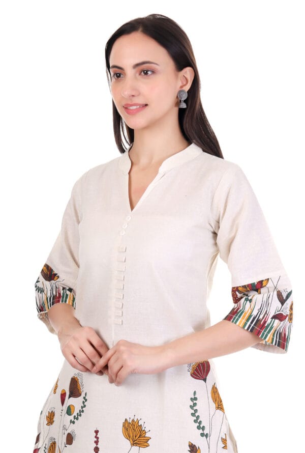 Beige Cotton Foral Digital Printed Co-Ord Set for Women & Girls - Image 4