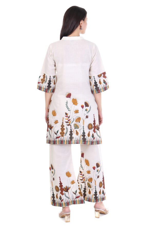 Beige Cotton Foral Digital Printed Co-Ord Set for Women & Girls - Image 5
