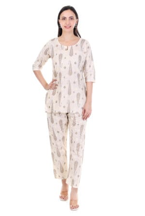 Stylish Beige Color Printed Co-Ord Set for Women & Girls