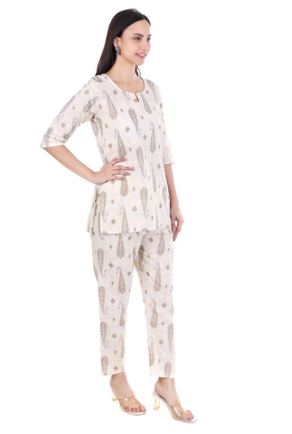 Stylish Beige Color Printed Co-Ord Set for Women & Girls - Image 2