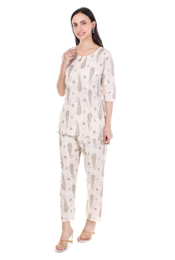 Stylish Beige Color Printed Co-Ord Set for Women & Girls - Image 4